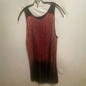 Vijiv Women Black and Pink Sequin Fringes Sleeveless Dress